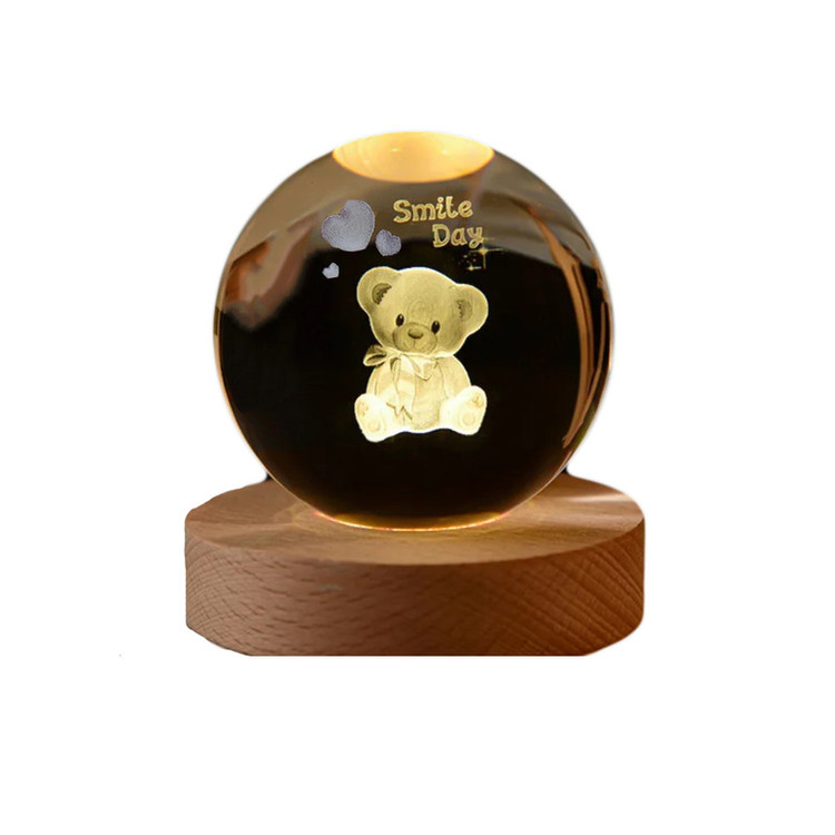 چراغ خواب طرح گوی کریستال مدل خرس عاشق کد JI110